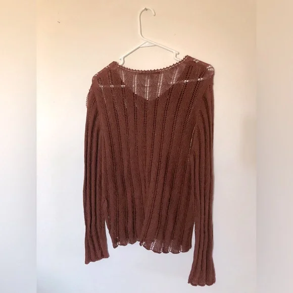 Peruvian Connection Rust / Burnt 🍊Scalloped Crochet Sweater Delicate Bohemian - Picture 6 of 6